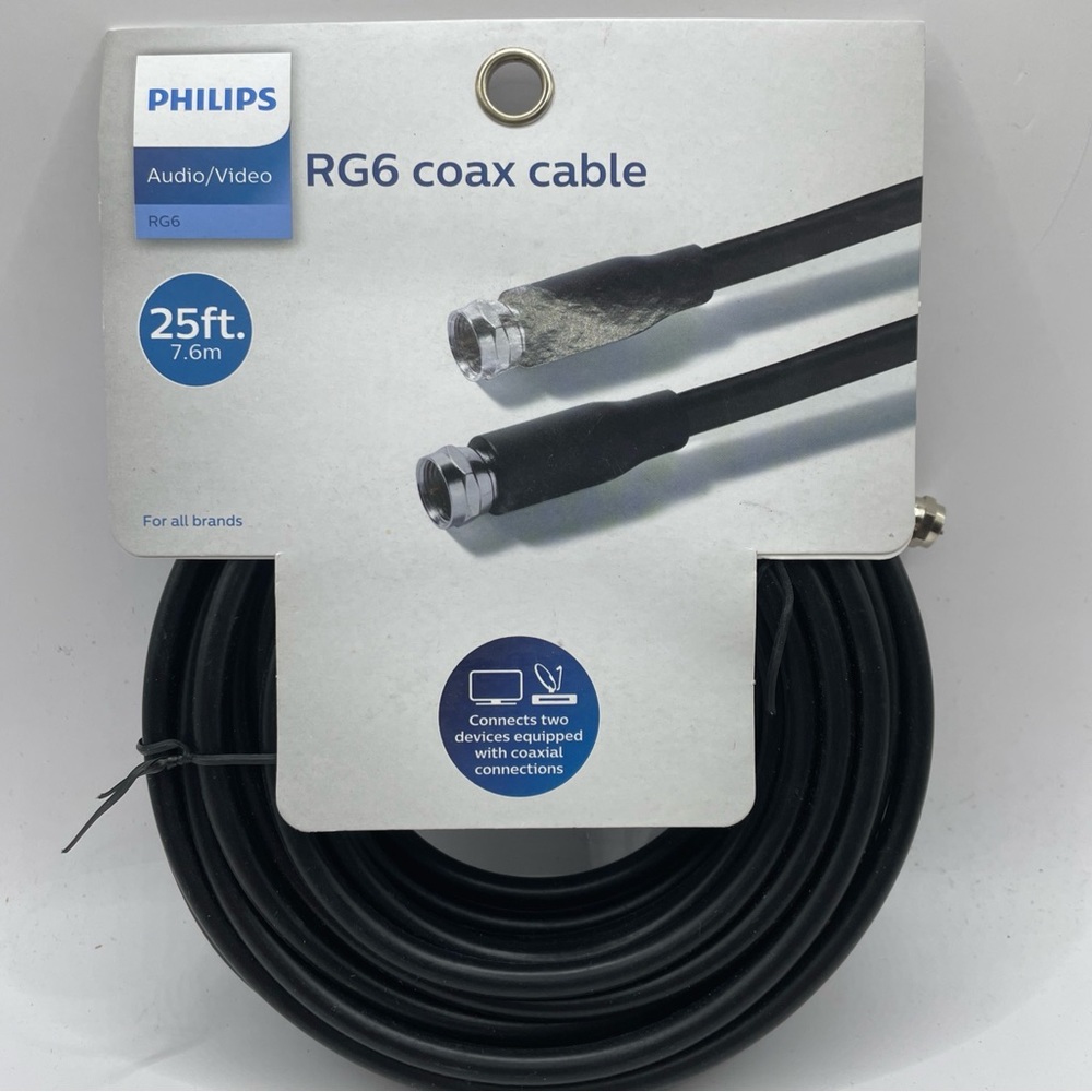 Philips RG6 Coax Cable 25 ft Black Universal SWV2155H/37 NEW